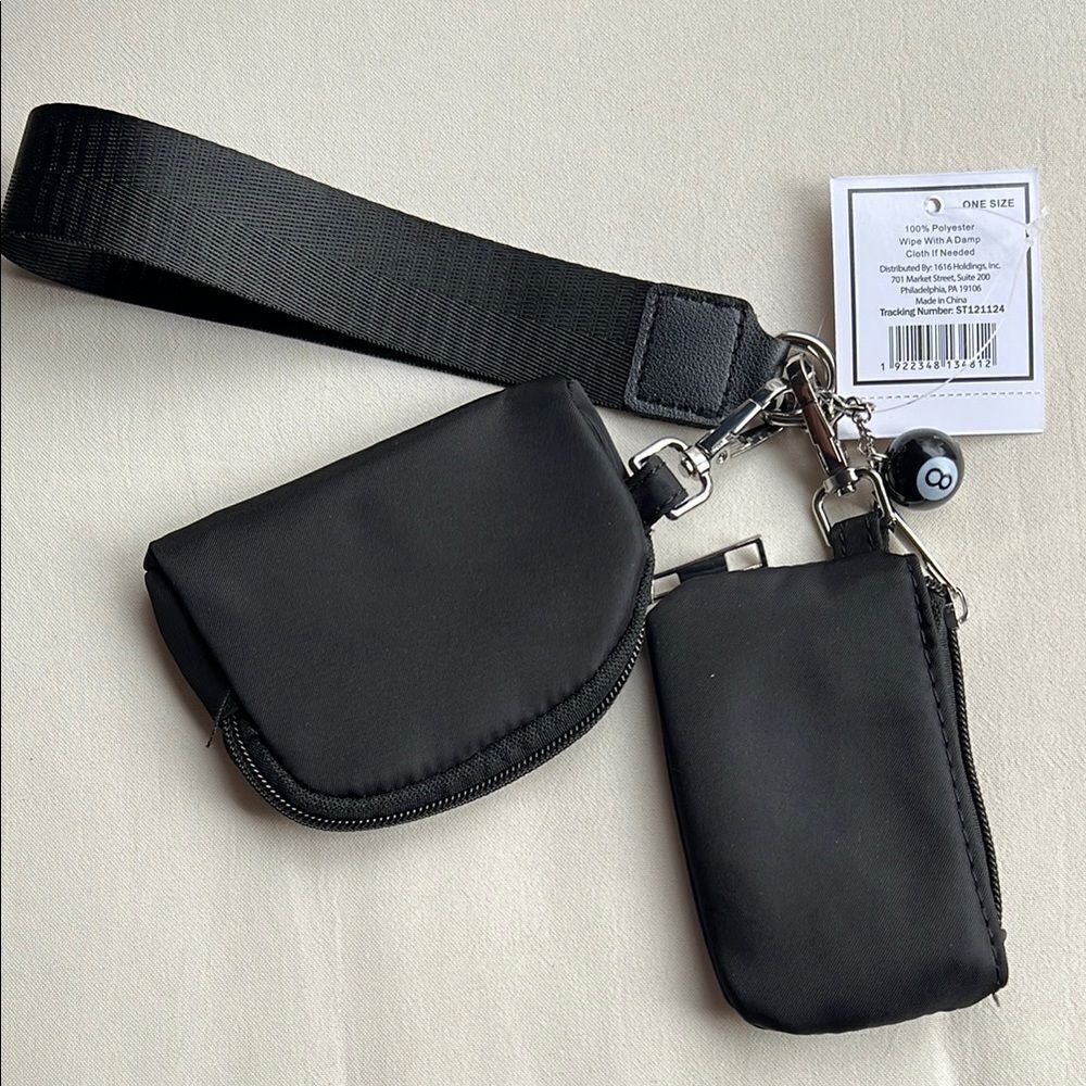 Black Multi-Pouch Wristlet with charm